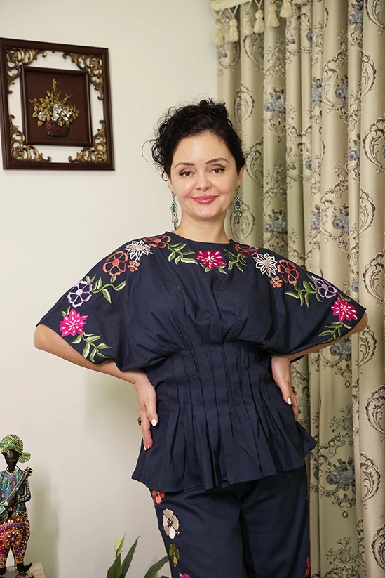 Navy blue tulip top